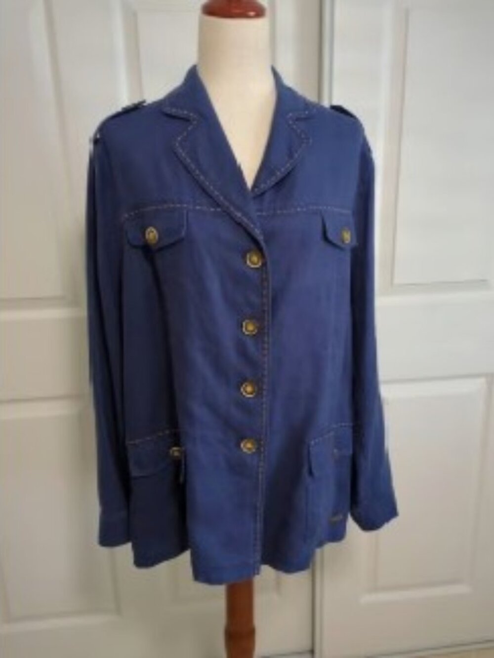 elena miro' Blue w/Mustard Pinstriping & Stitching Women's Jacket, US 14 L, NWT
